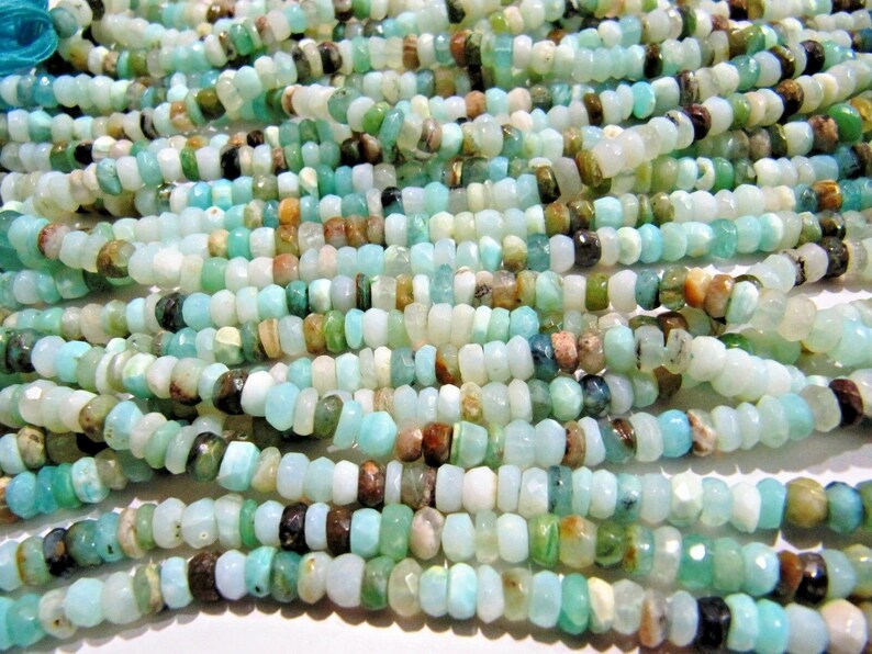 Natural Peruvian Blue Opal Rondelle faceted Beads 5 to 6mm best Quality Beads Strand 13 inches Long Jewelry making gemstone beads