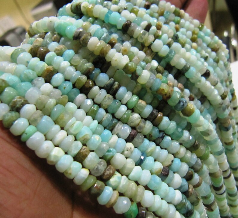 Natural Peruvian Blue Opal Rondelle faceted Beads 5 to 6mm best Quality Beads Strand 13 inches Long Jewelry making gemstone beads