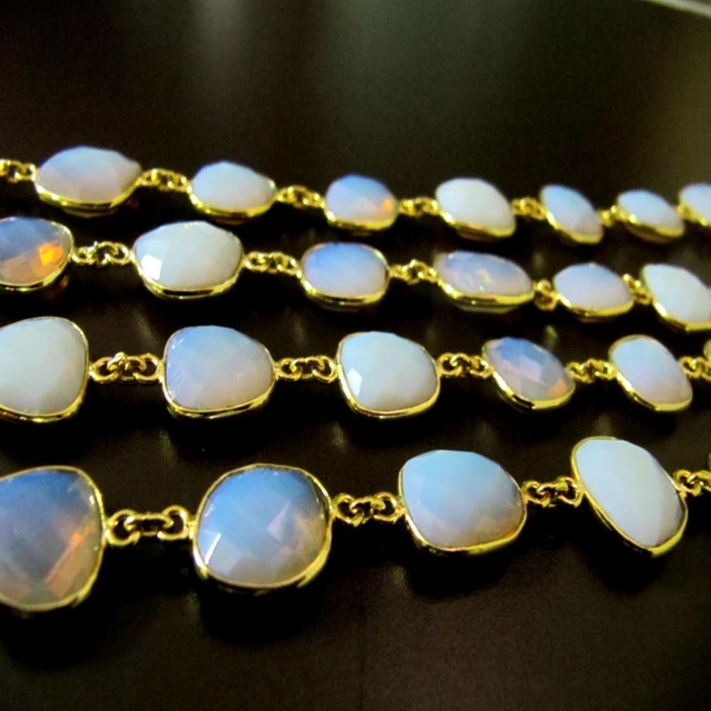 Mystic Pink Opal Quartz Uneven Free Shape Briolette Bezel Connector Chain Size 12-15mm Wholesale price Jewelry Making Link Chain