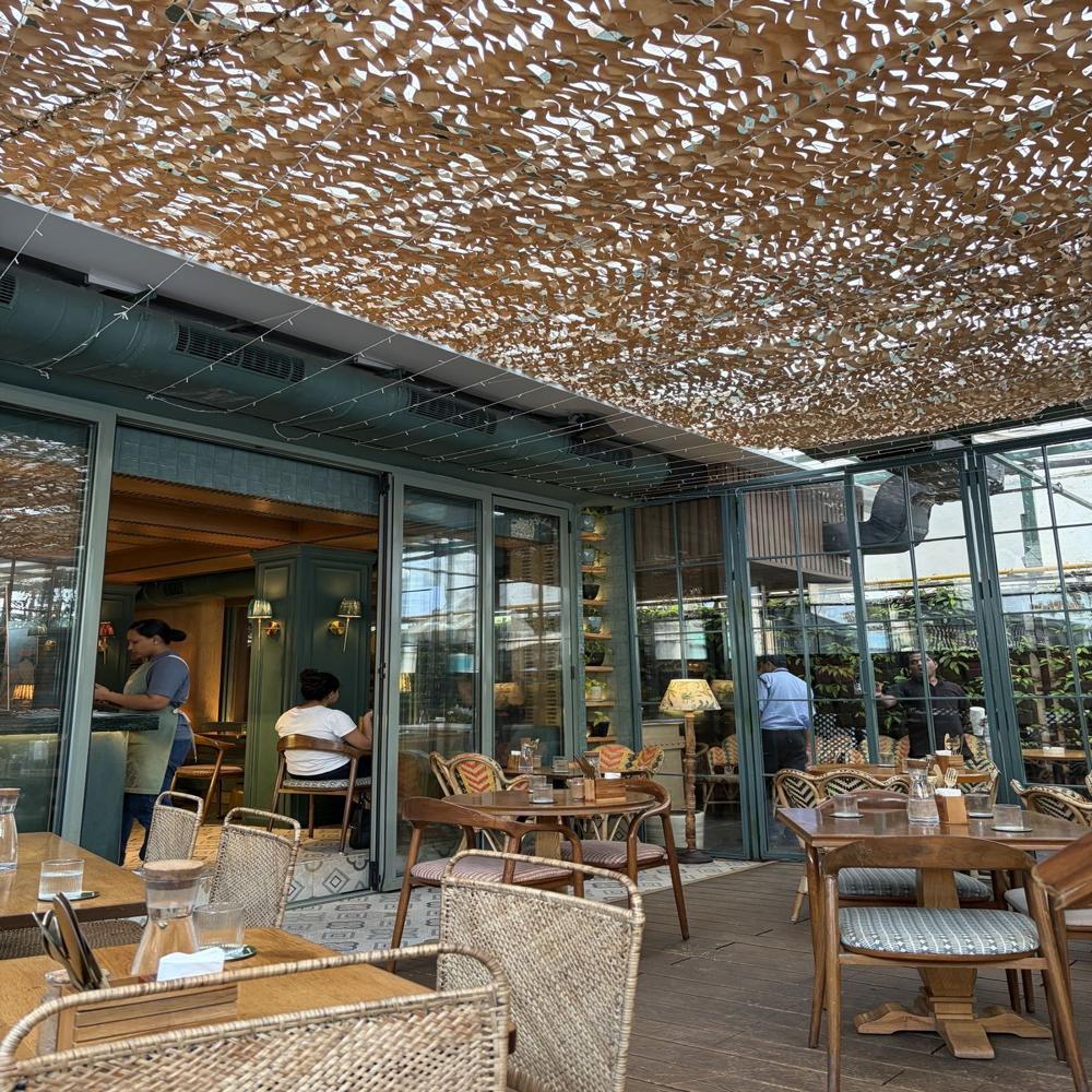 Designer Outdoor Shades for Pergolas & Rooftops Premium Panels Stylish Ceiling Tres Fabric cafe, Imported