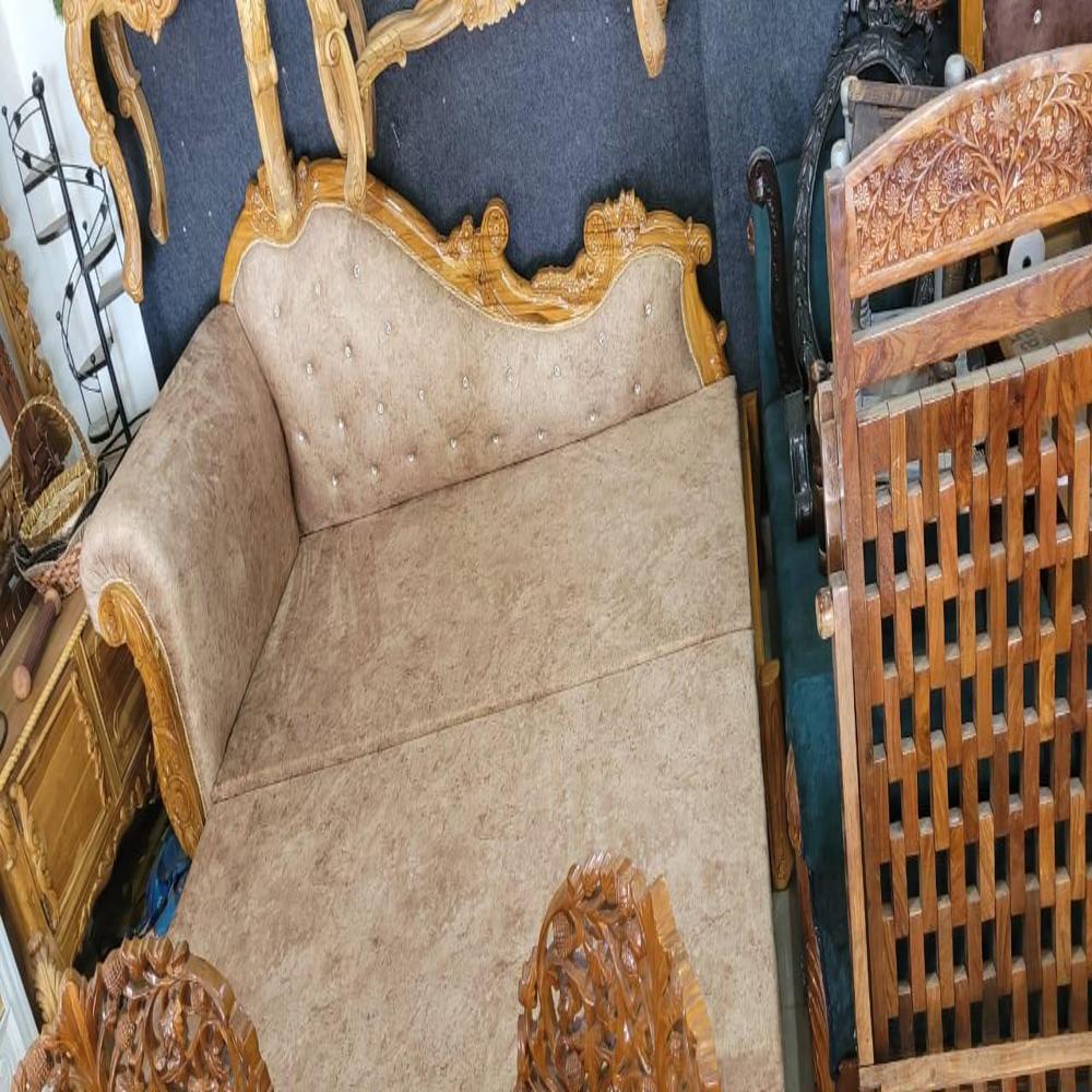 Premium 3 Seater Teak Wood Hand-Carved Sofa-Cum-Bed,  Luxury Space-Saving Furniture by Elegant Wood Art