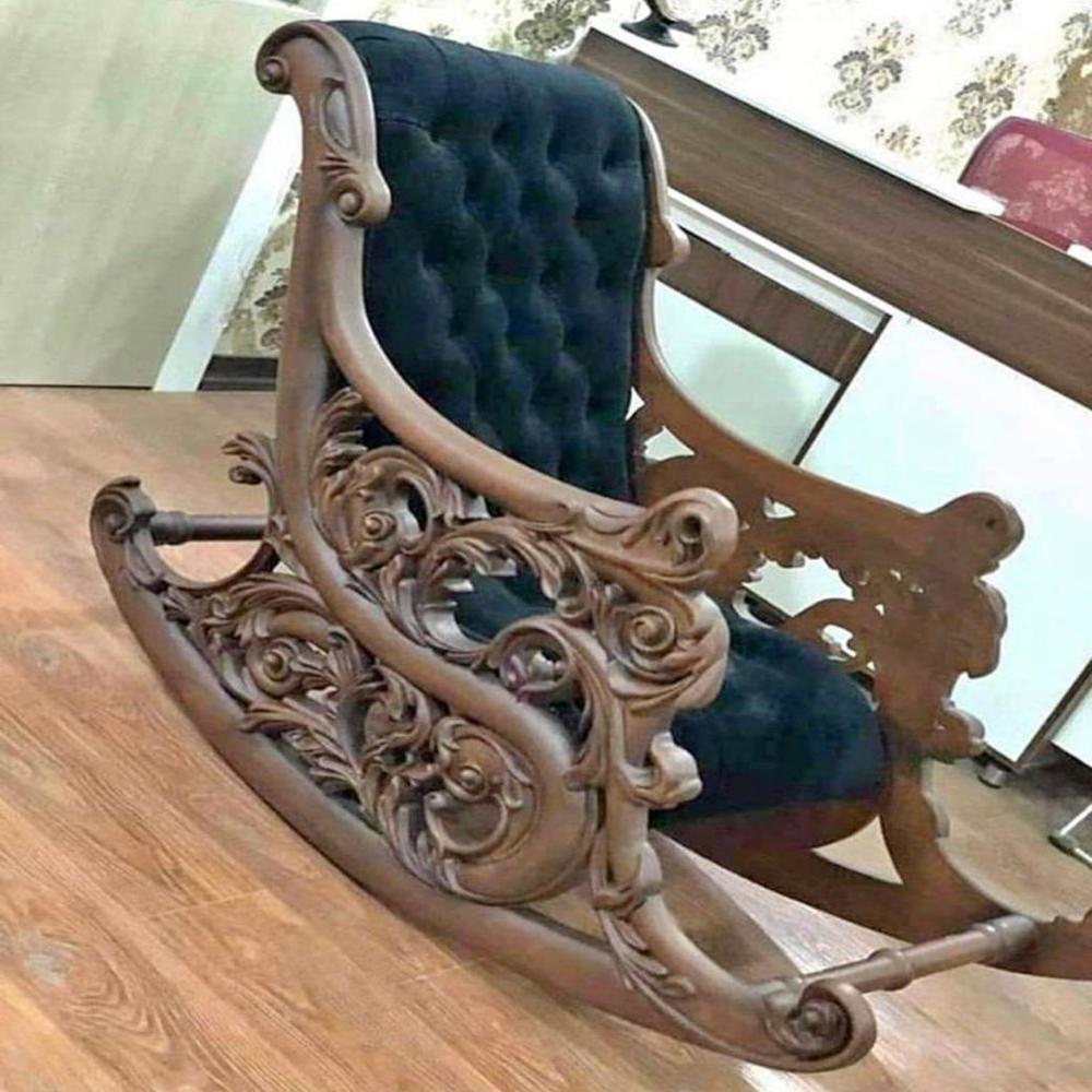 Premium Hand-Carved Teak Wood Rocking Chair - Ergonomic Relaxing Chair with Natural Finish by Elegant Wood Art