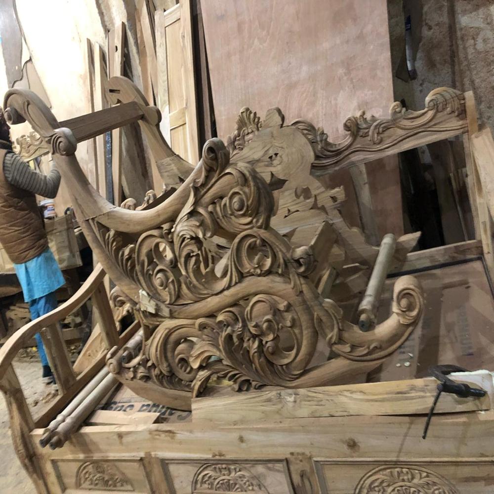 Premium Hand-Carved Teak Wood Rocking Chair - Ergonomic Relaxing Chair with Natural Finish by Elegant Wood Art