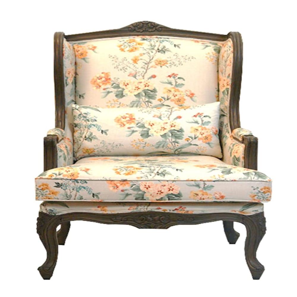 Luxury Hand-carved Teak Wood Bedroom Chair - Walnut Finish With Floral Upholstery By Elegant Wood Art - Design: Hand-crafted