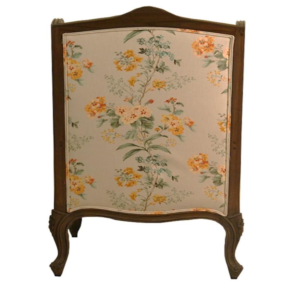 Luxury Hand-Carved Teak Wood Bedroom Chair - Walnut Finish with Floral Upholstery by Elegant Wood Art