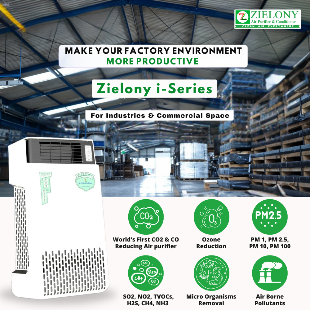 Zielony Air Purifier & Conditioner | Hot & Cool Air | No Filter Replacement | Eliminates PM (1-100), CO2, CO, NO2, SO2, NH3, TVOCs and Other Harmful Gases | 1 Year On-site Warranty