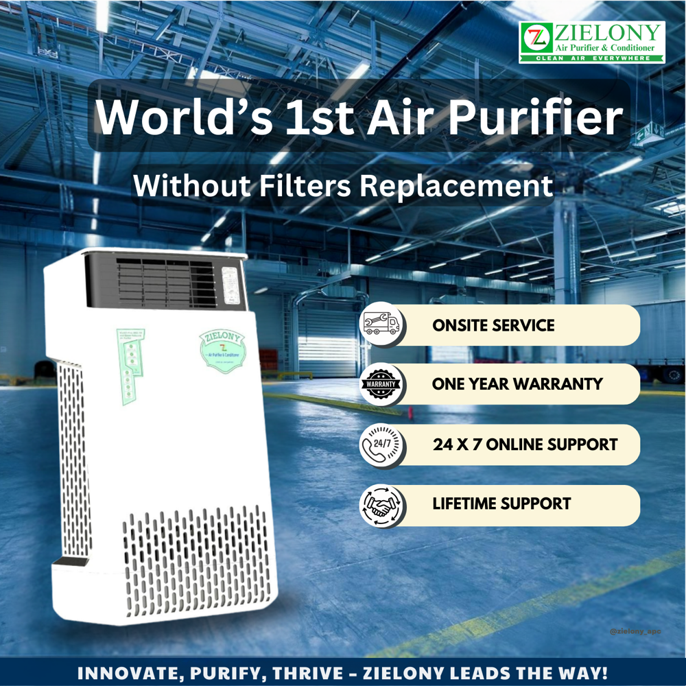 Zielony Air Purifier & Conditioner | Hot & Cool Air | No Filter Replacement | Eliminates PM (1-100), CO2, CO, NO2, SO2, NH3, TVOCs and Other Harmful Gases | 1 Year On-site Warranty