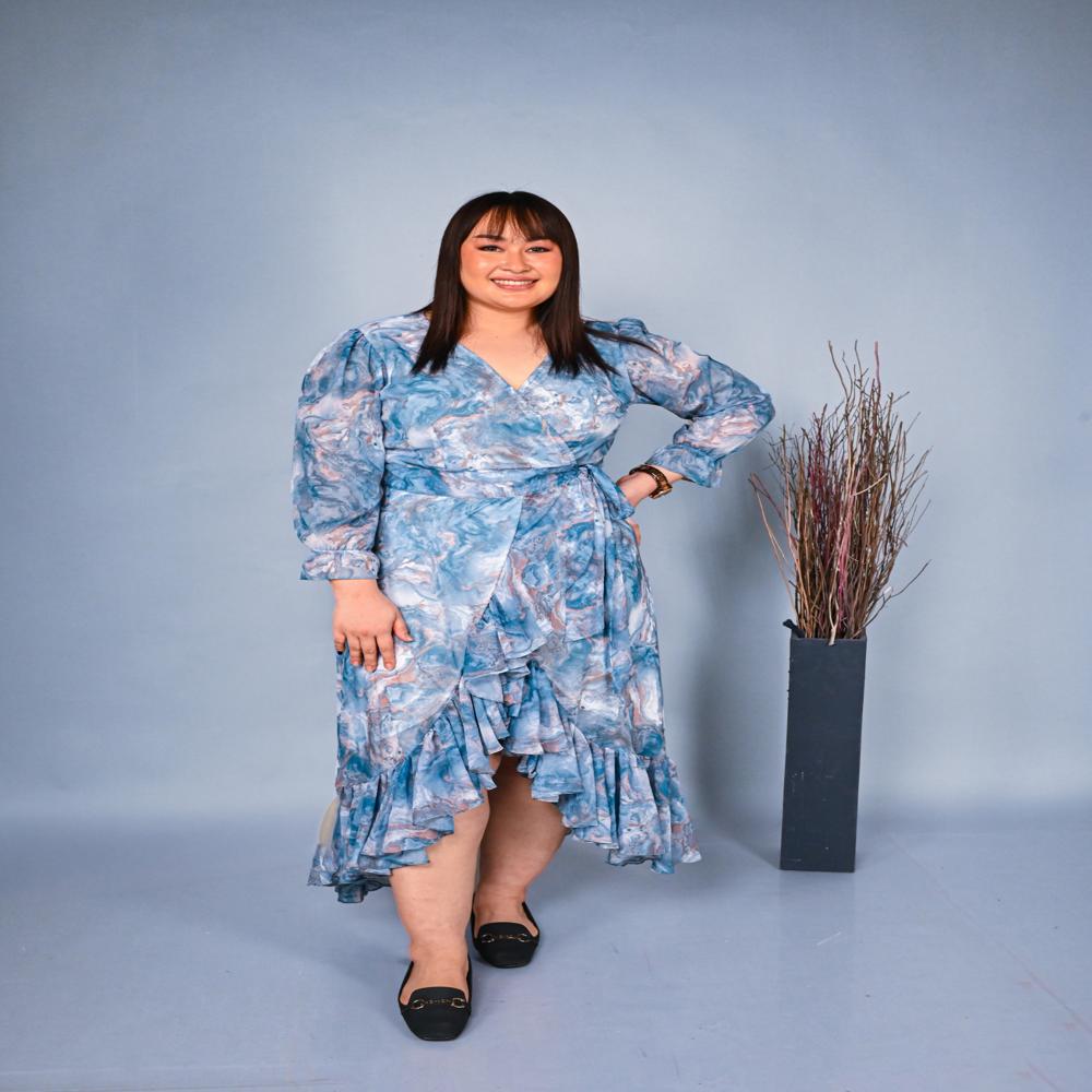 Skyblue high -low wrap dress