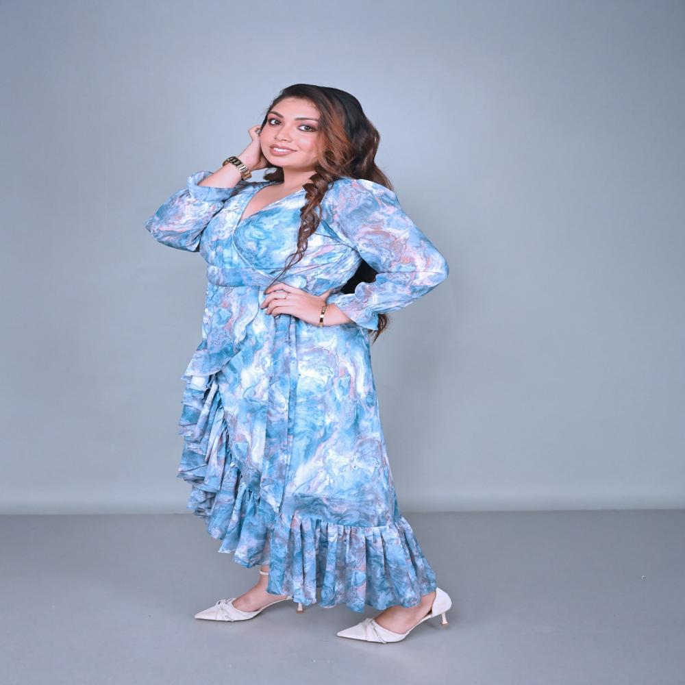 Skyblue high -low wrap dress