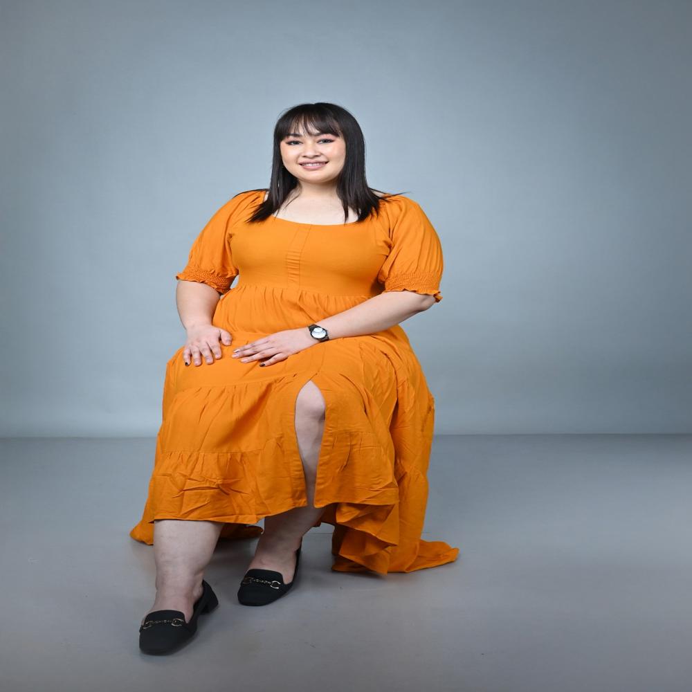 Multi tiered front slit maxi dress