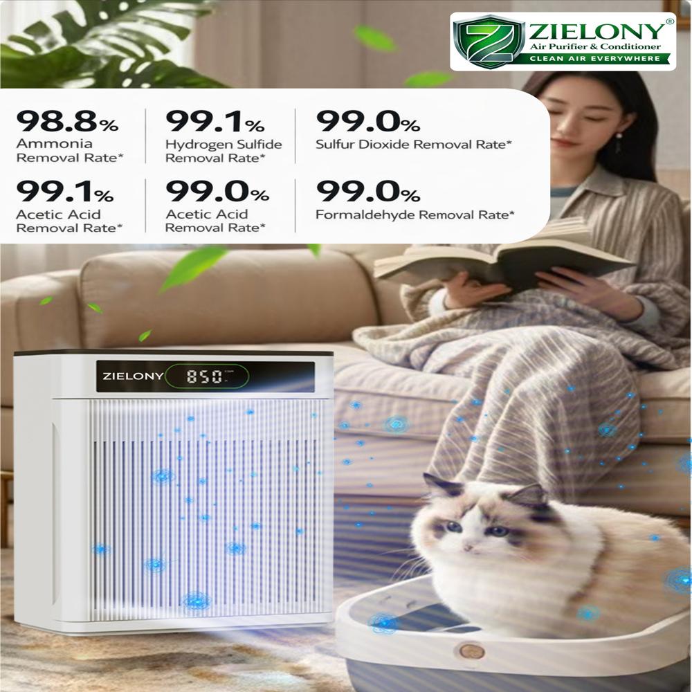 Zielony Air Purifier for Home & Office || Cleans Upto 950 Sq. Ft || 5-in-1, Pre-Filter + H13 HEPA + Activated Carbon + UV + Negative Ion || Removes 99.99% Pollutants || 1-year Onsite Warranty