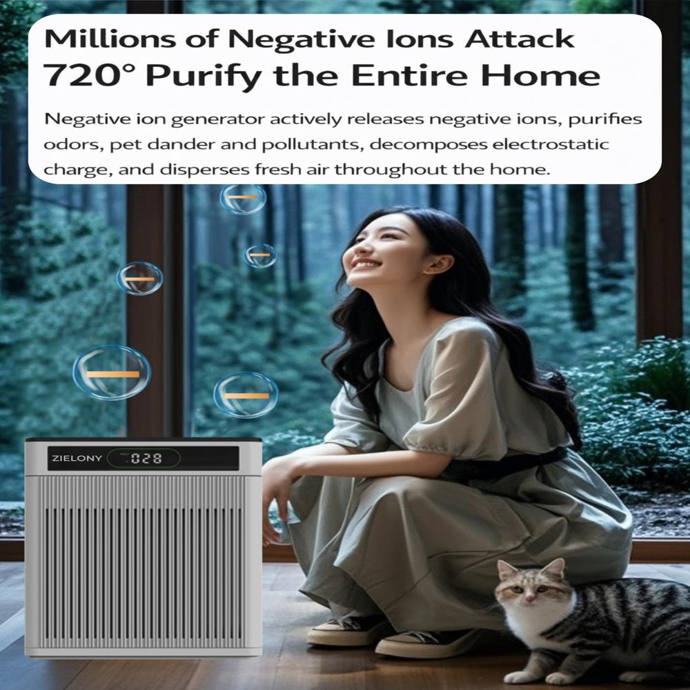 Zielony Air Purifier for Home & Office || Cleans Upto 950 Sq. Ft || 5-in-1, Pre-Filter + H13 HEPA + Activated Carbon + UV + Negative Ion || Removes 99.99% Pollutants || 1-year Onsite Warranty