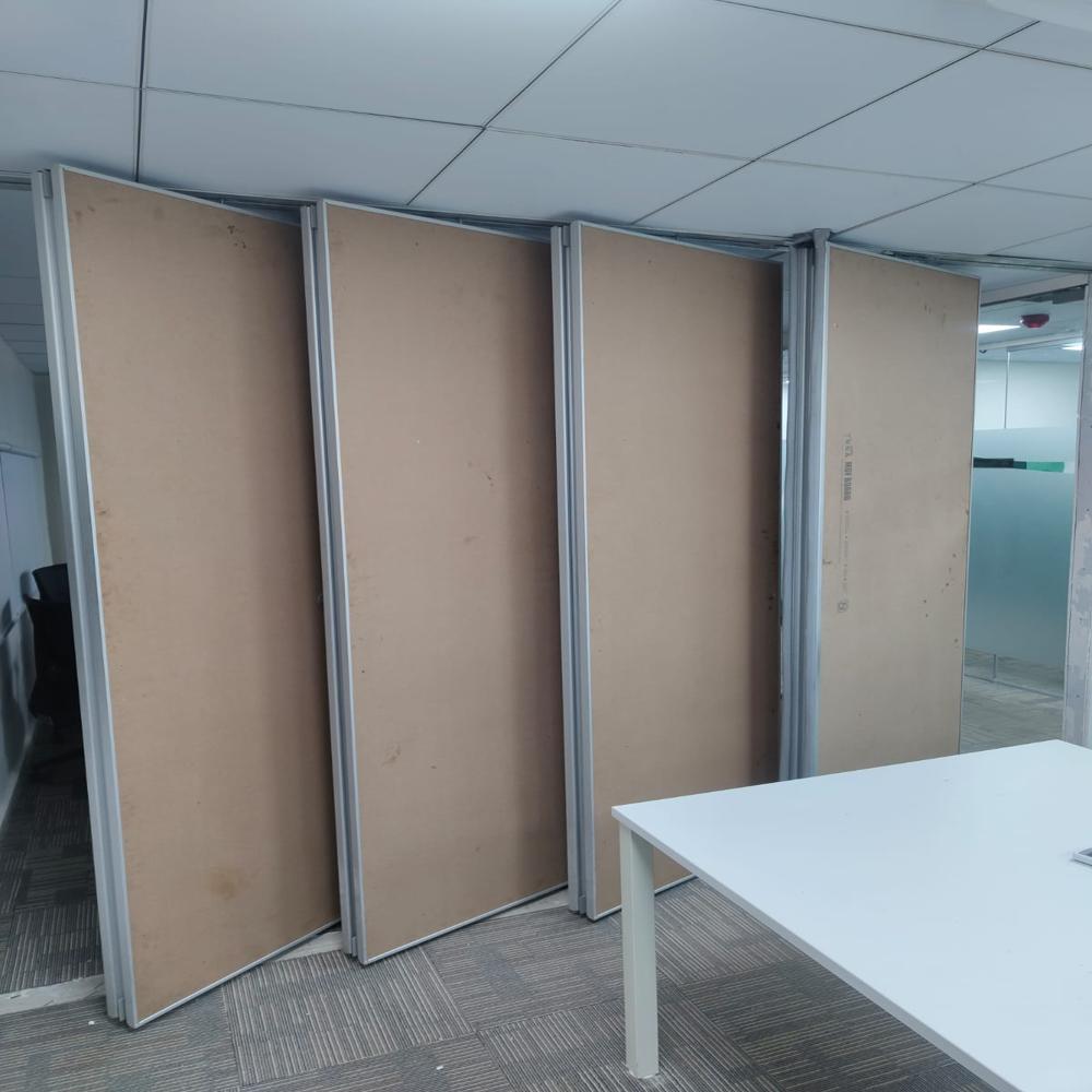 Meeting Room Sliding Folding Partition - Color: Light Brown / Wood Finish