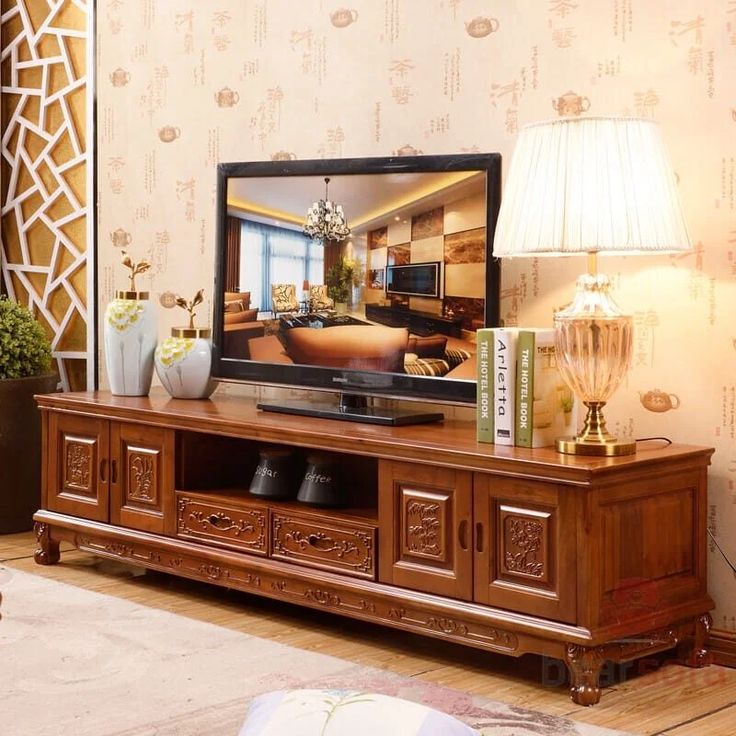 Premium Hand-Carved Teak Wood TV Unit - Luxury Entertainment Cabinet with Custom Size Options by Elegant Wood Art