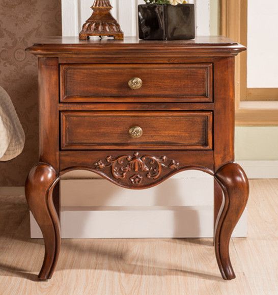Premium Hand-Carved Teak Wood Nightstand - Luxury Bedroom Side Table