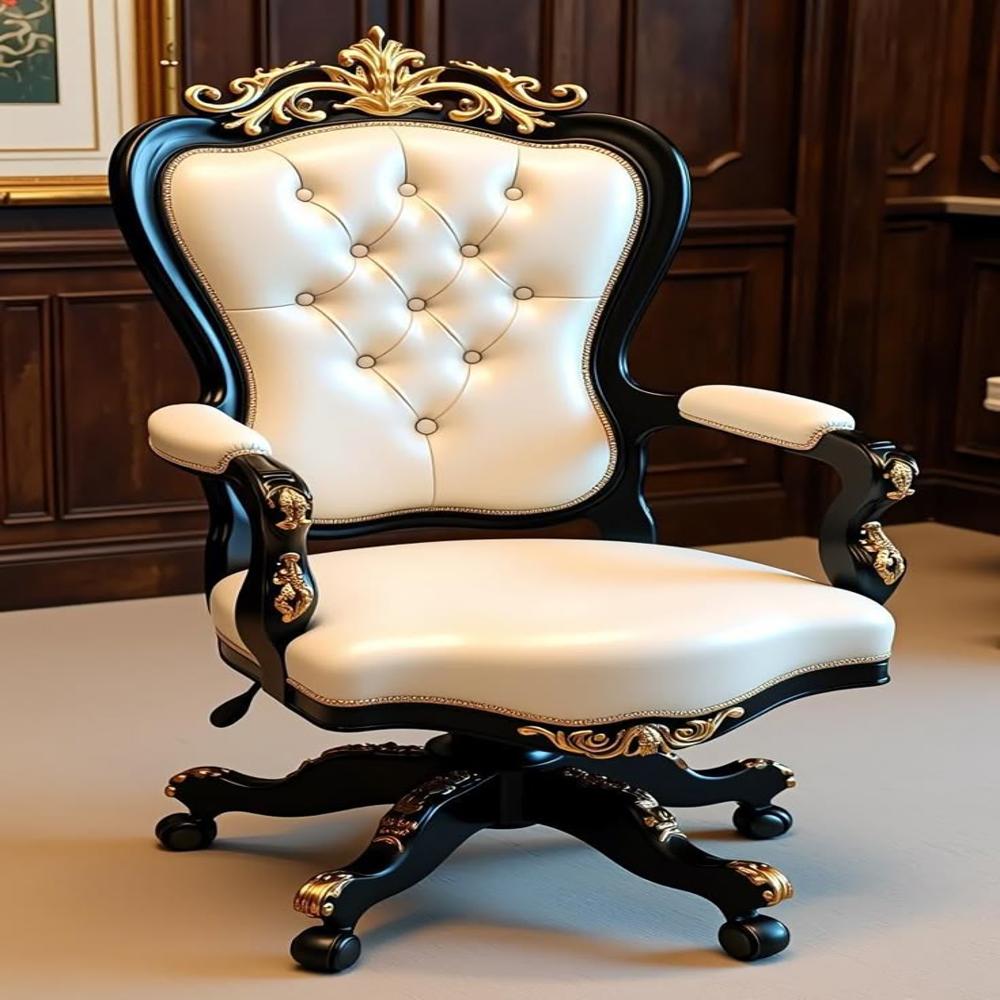 Hand-carved Teak Wood Revo-lving Office Chair - Luxury Executive Throne With Ergonomic Swivel - Color: Customisable
