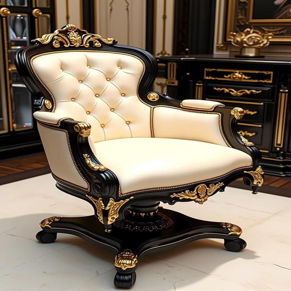 Hand-Carved Teak Wood Revo-lving Office Chair - Luxury Executive Throne with Ergonomic Swivel