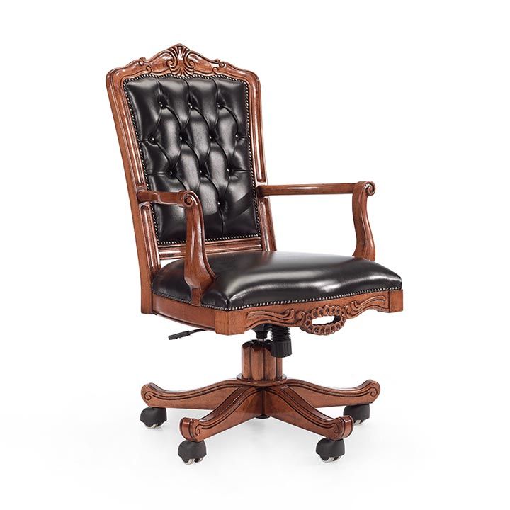 Hand-Carved Teak Wood Revo-lving Office Chair - Luxury Executive Throne with Ergonomic Swivel