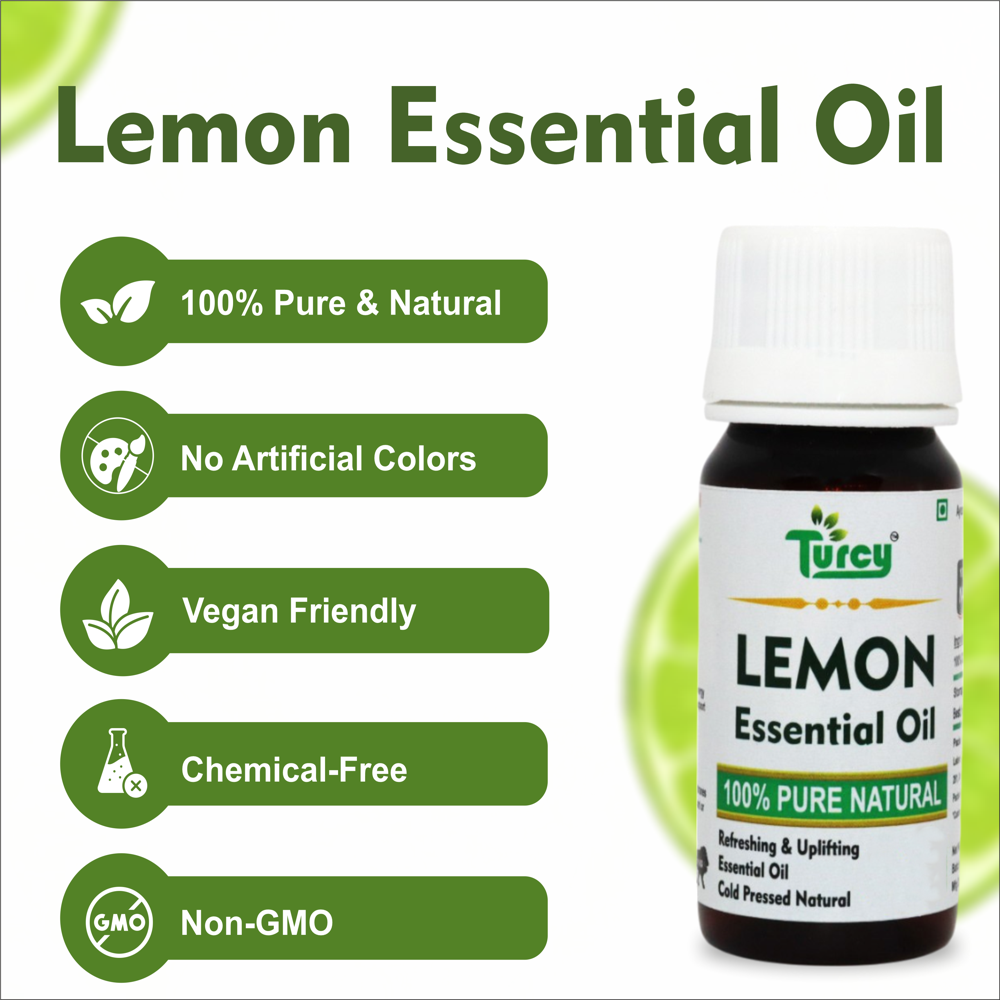 Turcy Lemon Essential Oil Pure & Natural | Skin Brightening, Acne Control, Hair Health & Mood Enhancer(30ml)