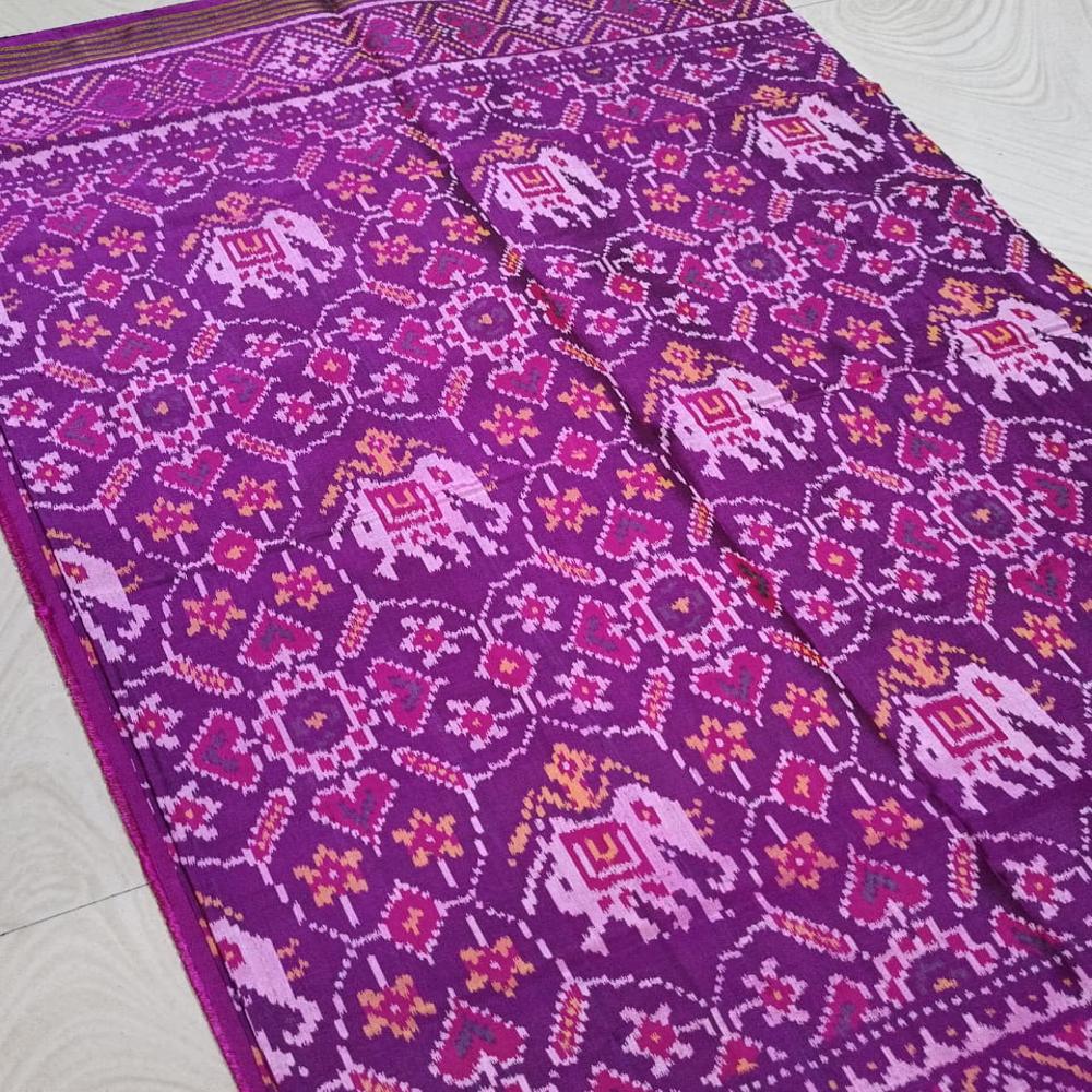 Elephant Purple Semi Double Ikkat Patola Saree
