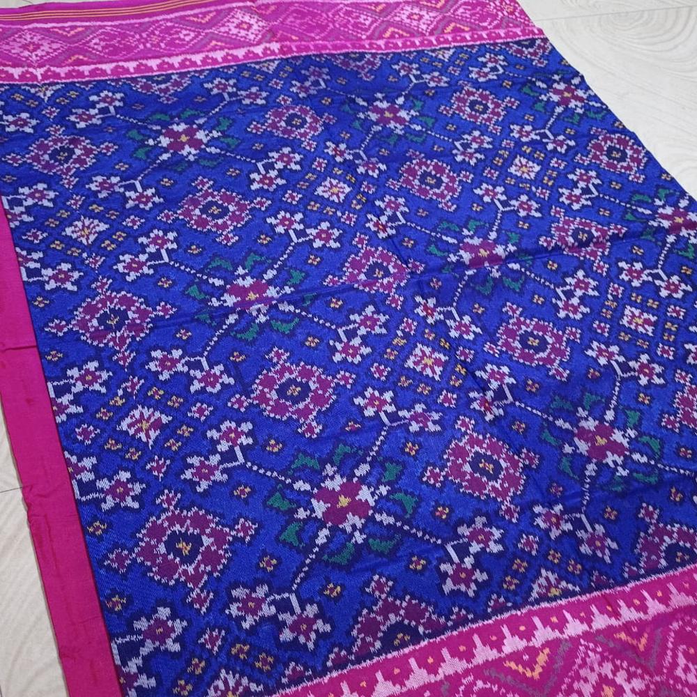 Navratna Blue With Pink Semi Double Ikkat Patola