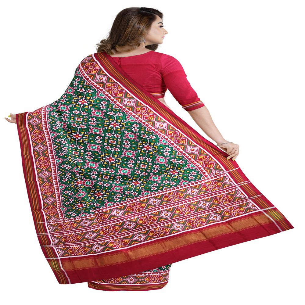 Navratna Green With Red Double Ikkat Patola Saree