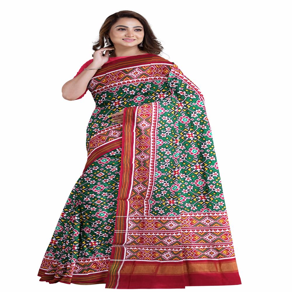Navratna Green With Red Double Ikkat Patola Saree