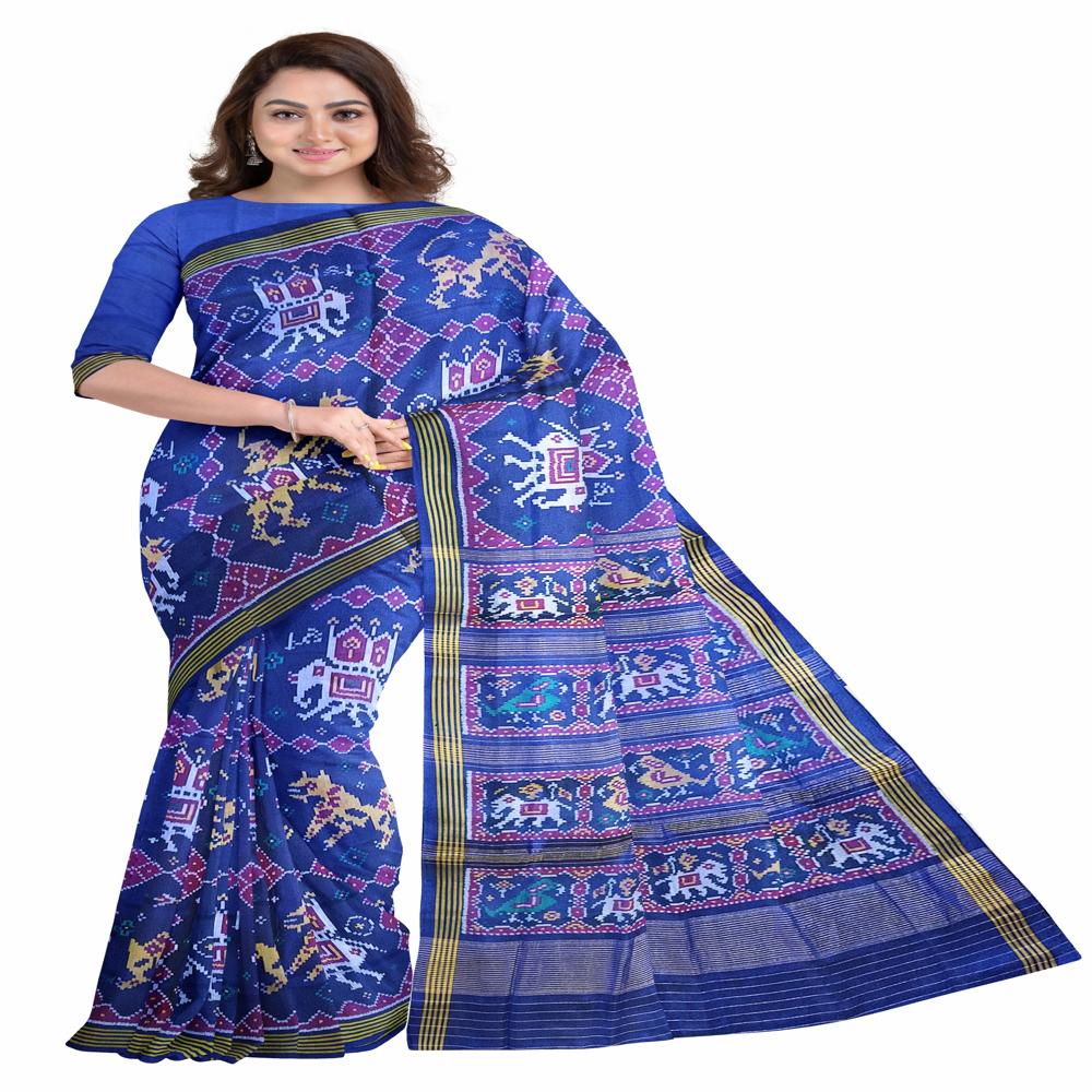 Elephant Cheetah Navy Blue Patola Saree