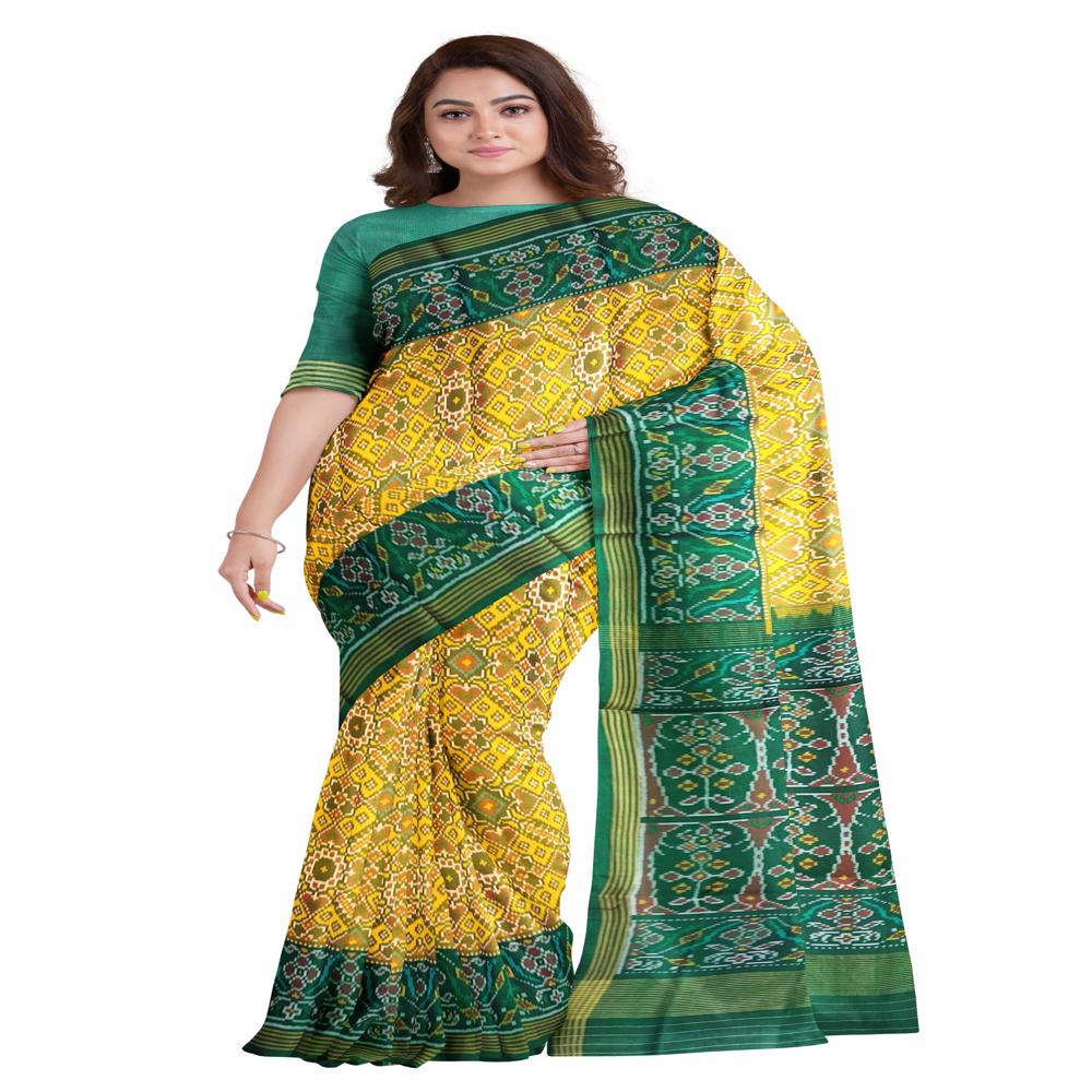 Manekchowk Yellow With Green Semi Double Ikkat Patola