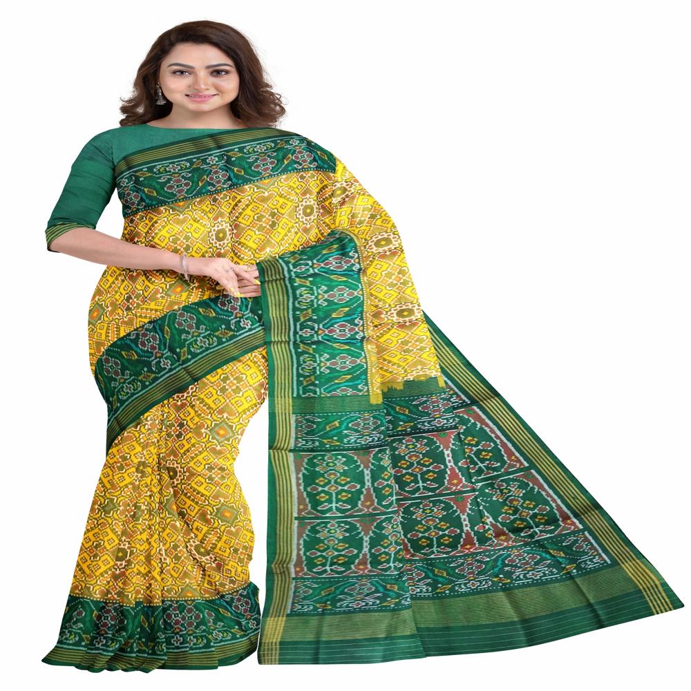 Manekchowk Yellow With Green Semi Double Ikkat Patola