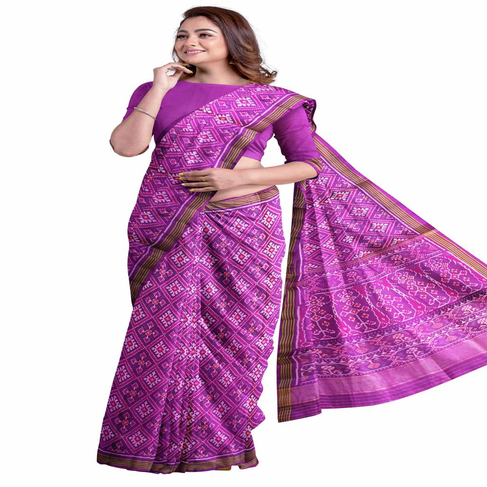 Chandabhat Magenta Semi Double Ikkat Patola