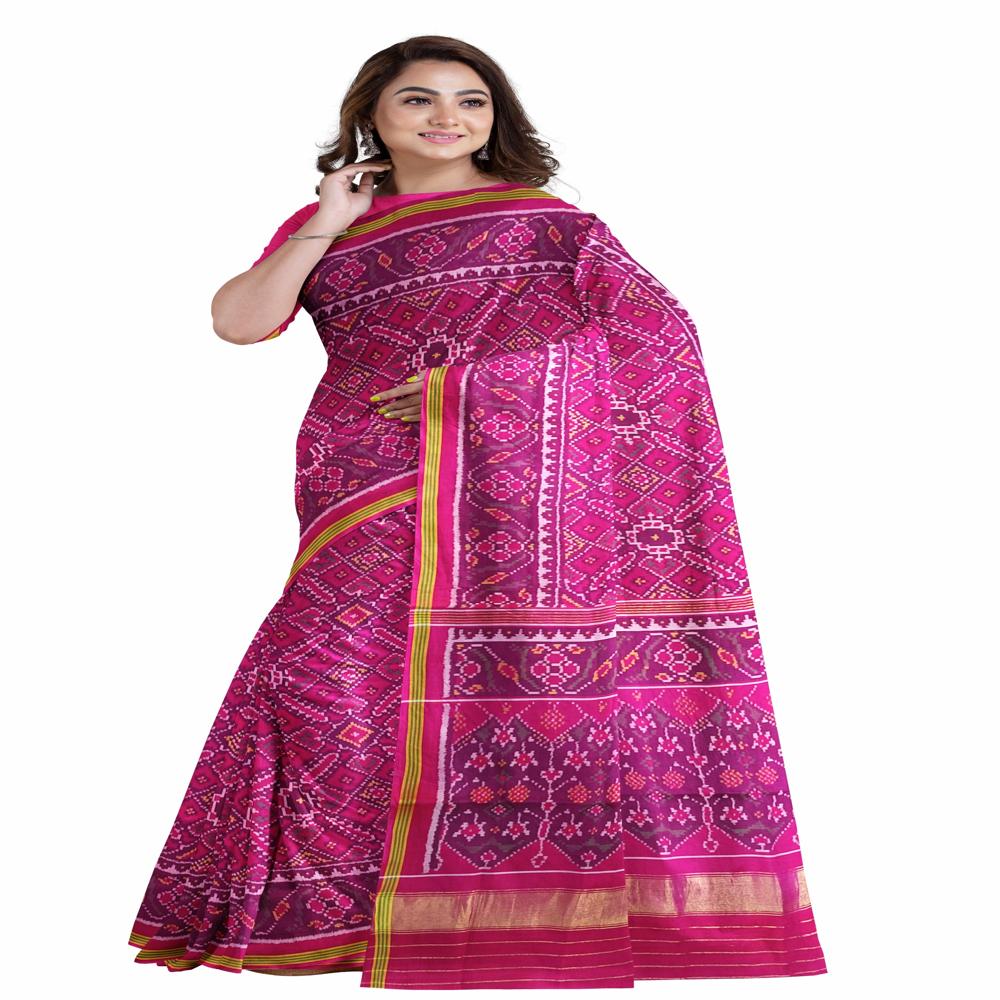 Manekchowk Pink Semi Double Ikkat Patola Saree