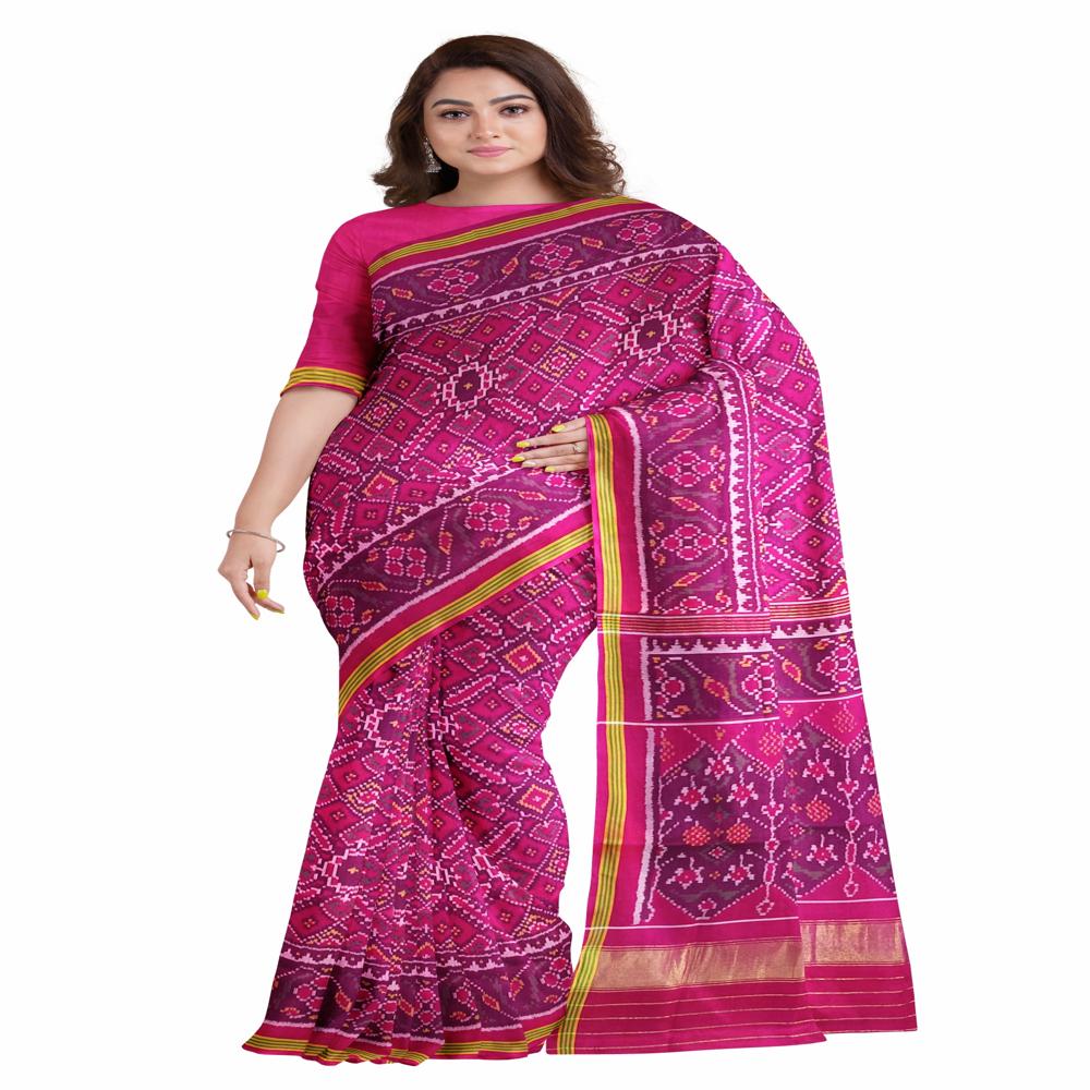 Manekchowk Pink Semi Double Ikkat Patola Saree