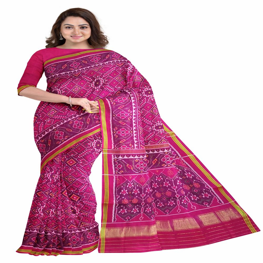 Manekchowk Pink Semi Double Ikkat Patola Saree