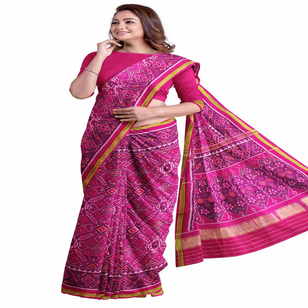 Manekchowk Pink Semi Double Ikkat Patola Saree