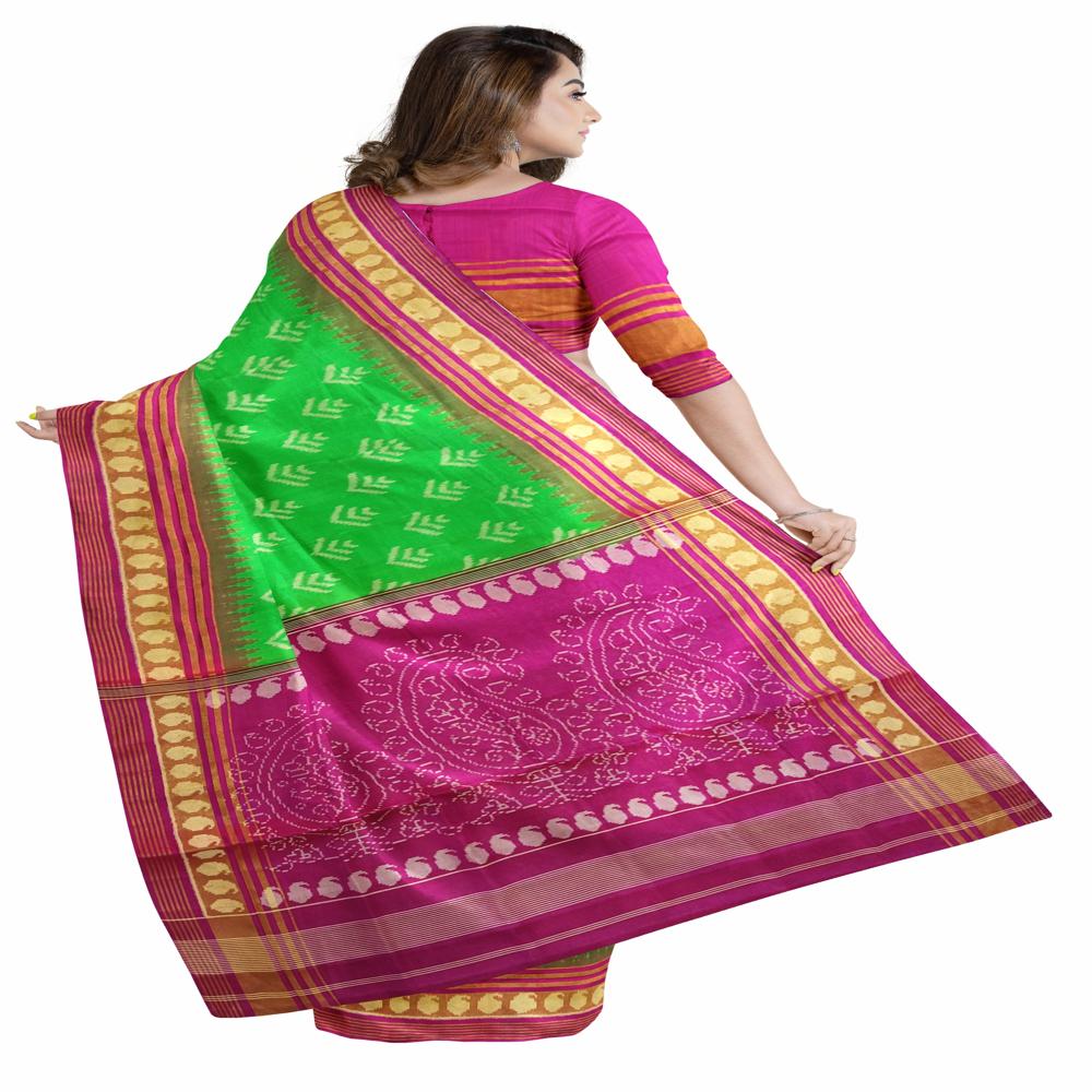 Fancy Rajkot Patola Saree - Color: Parrot Green With Pink