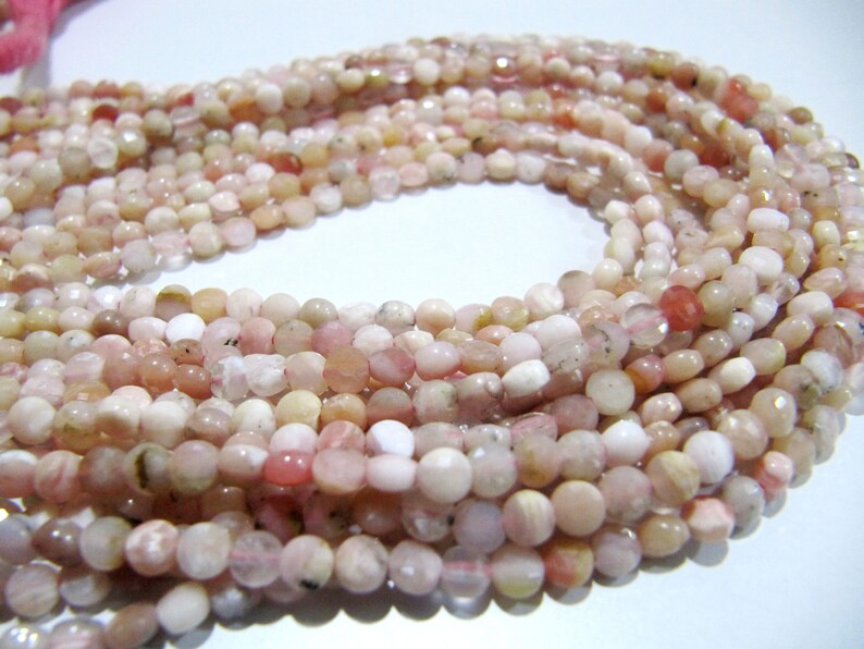 Natural Pink Opal Faceted Coin Shape Briolette Beads Size Exact 4mm Micro Size Strand 13 Inches Long Jewelry Making Wholesale Rate Gemstones