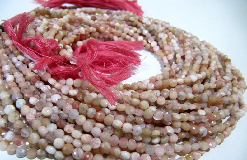 Natural Pink Opal Faceted Coin Shape Briolette Beads Size Exact 4mm Micro Size Strand 13 Inches Long Jewelry Making Wholesale Rate Gemstones