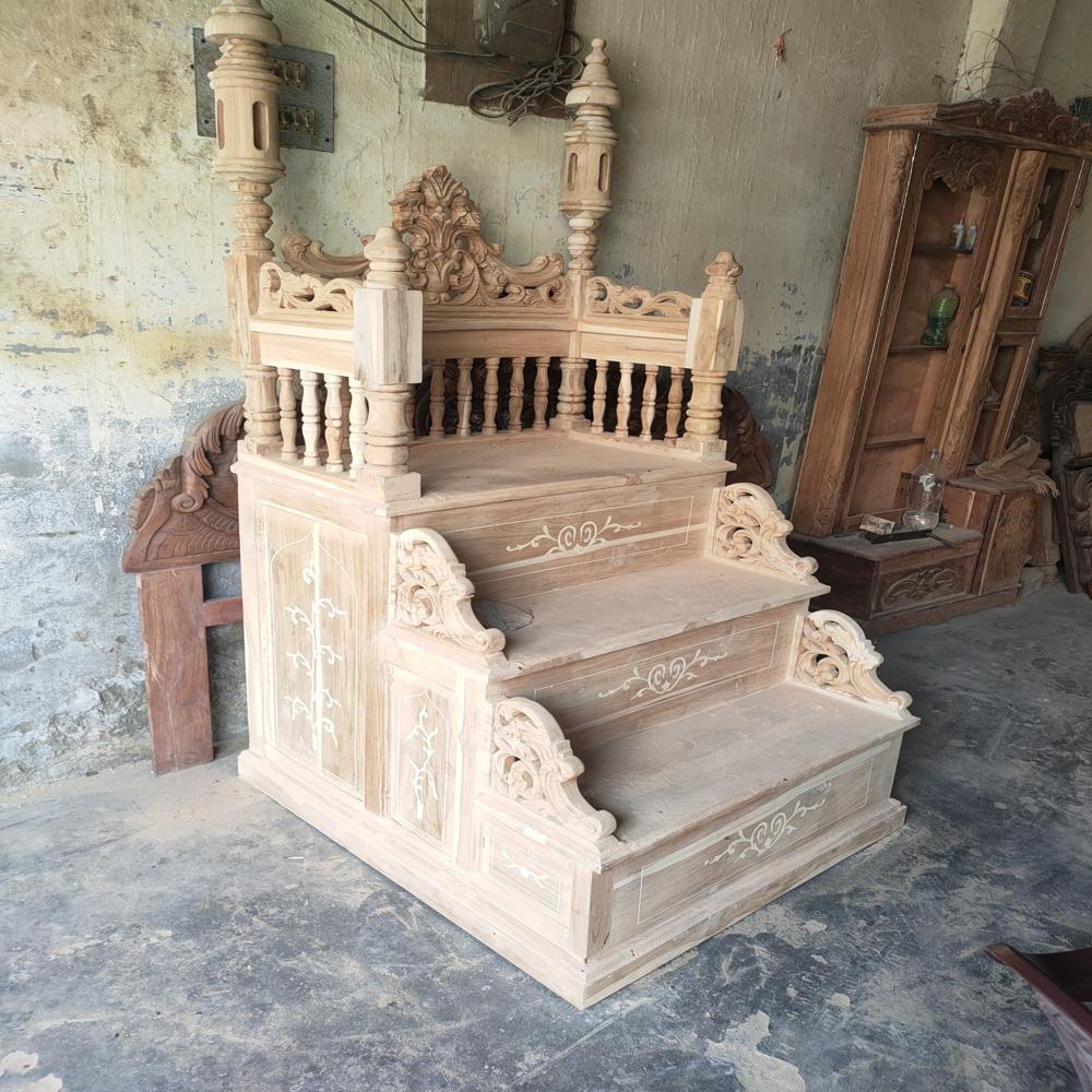 Exqu-isite Hand-Carved Teak Wood Mosque Mi-mbar - Traditional Isla-mic Craftsm-anship