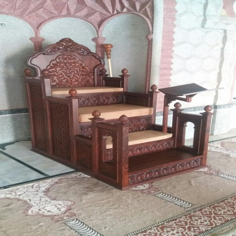 Exqu-isite Hand-Carved Teak Wood Mosque Mi-mbar - Traditional Isla-mic Craftsm-anship