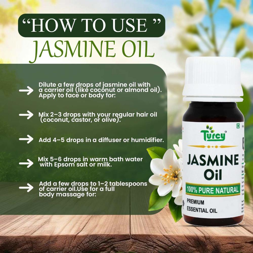 Turcy Pure & Natural Jasmine Essential Oil | For Skin, Hair, Aromatherapy & Body Massage(30ML)