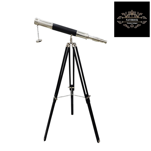 Black Leather Nautical Vintage Single Barrel Marine Brass Telescope