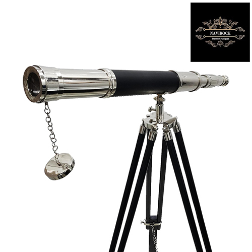 Black Leather Nautical Vintage Single Barrel Marine Brass Telescope