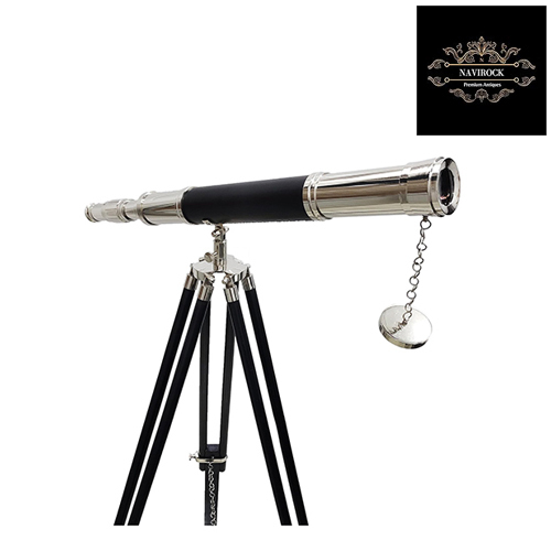Black Leather Nautical Vintage Single Barrel Marine Brass Telescope