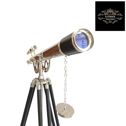 Brass Chrome Finish Nautical Double Barrel Telescope