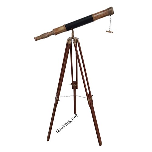 Black Leather Single Barrel Vintage Floor Standing Telescope - Application: Null