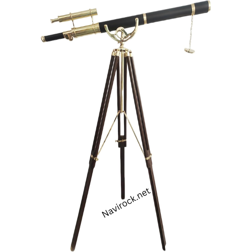 Vintage Double Barrel Black Leather Shiny Brass Finish Telescope