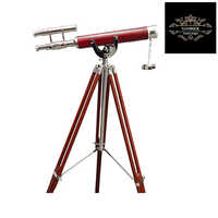 Vintage Brass Double Barrel Nautical Telescope With Wooden Stand