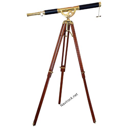 Black Leather Nautical Shiny Brass Vintage Marine Telescope