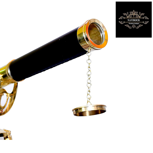 Black Leather Nautical Shiny Brass Vintage Marine Telescope
